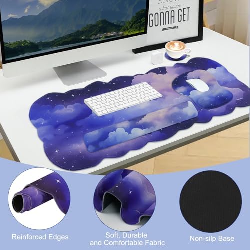 Petmolico Desk Pad Set with Wrist Rest for Keyboard & Mouse, Cloud Sky