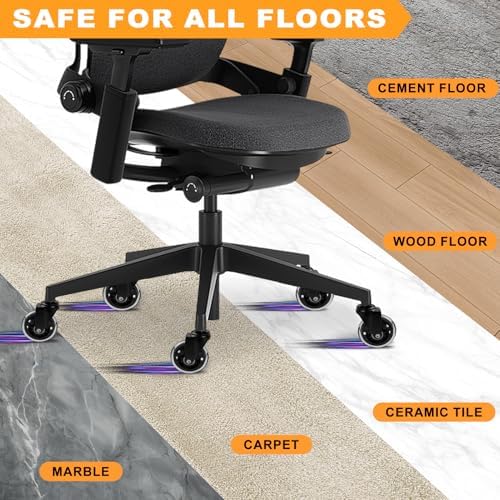 Office Chair Wheels for Casters Replacement - 3" Rubber Wheels for Computer Gaming Desk Caster Smooth & Safe Rolling for All Floors Including Hardwood and Carpet - Set of 5 - Modern
