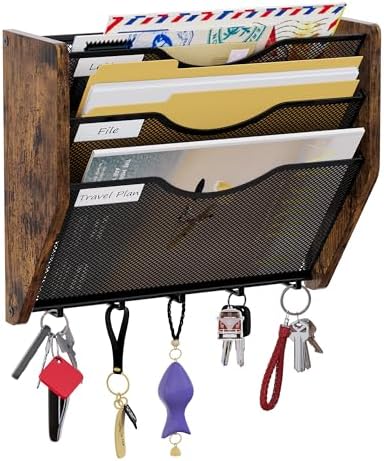 Wall File Organizer With Hooks,3 Tier Mesh Mail Organizer Wall Mounted,Hanging File Organizer,Magazine Holder for Documents,Magazine,Literature,File,Mails,Envelopes