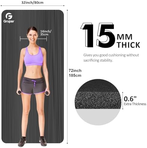 Gruper Yoga Mat Non Slip, 10/15mm Thick NBR Extra Thick Yoga Mat