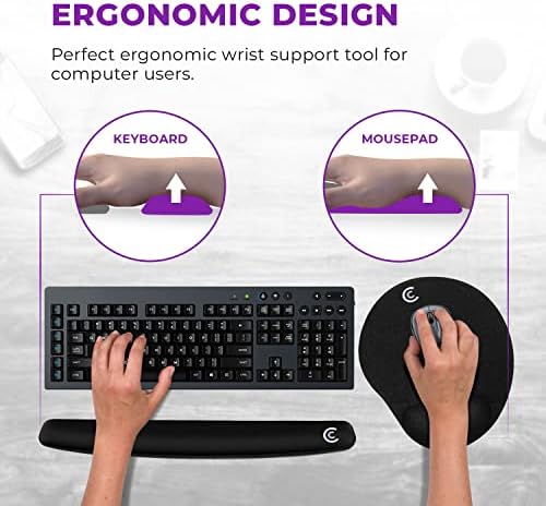 4pc Premium Wrist Rests for Keyboard and Mouse Pad Set - Memory Foam Cushion, Black - Ergonomic Wrists Hand Arm Rest Support for Laptop Computer Desk and Gaming - Carpal Tunnel Syndrome Relief