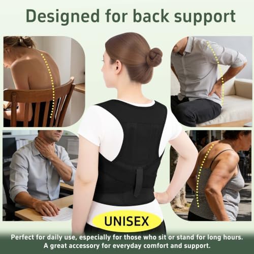 Posture Corrector for Women and Men Back Brace Straightener Instant Scoliosis Adjustable Shoulder Straps Upper Hunchback Support Kyphosis Upright Correction Relief Neck Pain (Black, Small)