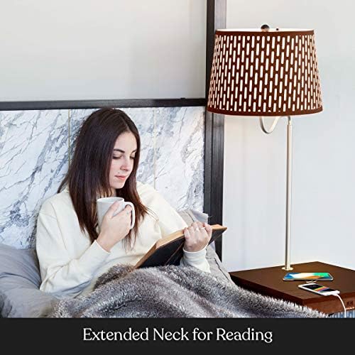 Brightech Madison Side Table with Lamp Combo, Desk Lamp with Wireless Charging Pad and USB Port, Bedside Reading Lamp, Nightstand Lamp with LED Bulb for Bedroom, Living Room, Office - Havana Brown