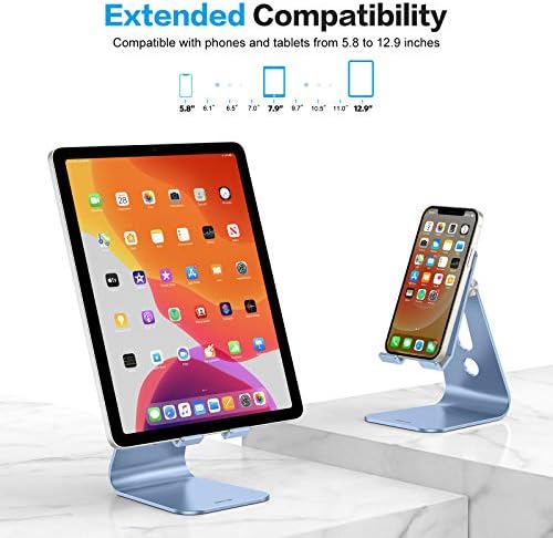 OMOTON Adjustable Tablet Stand for Desk, Upgraded Longer Arms for Greater Stability, T2 Tablet Holder with Hollow Design for Bigger Sized Phones and Tablets Such as iPad Pro/Air/Mini, Blue