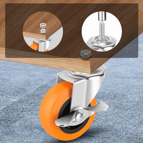 Caster Wheels with Threaded Stem, 3 Inch Locking Swivel Casters Set of 24