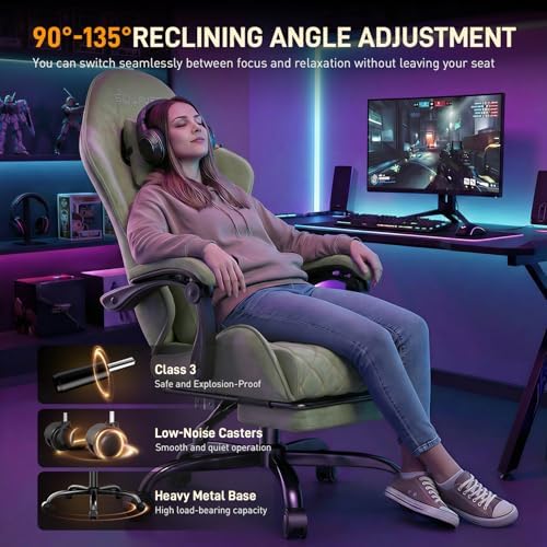 HLDIRECT Massage Recliner Gaming Chair with Footrest for Adults, Green