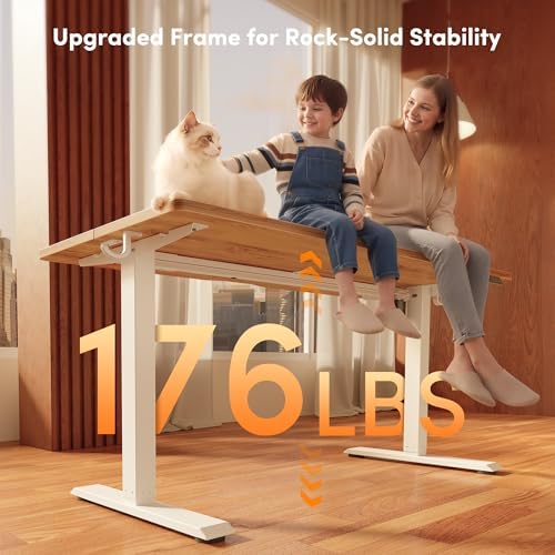 FEZIBO 40 x 24 Inchs Electric Standing Desk, Height Adjustable, Sit Stand Up, Computer Office Desk with Splice Board, White Frame/Light Rustic Top