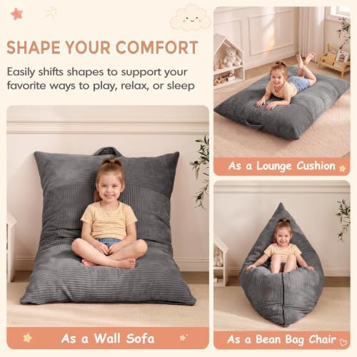 HUGHEAVEN Comfy 3-in-1 Kids Bean Bag Chair, Removable Cover Floor Chair