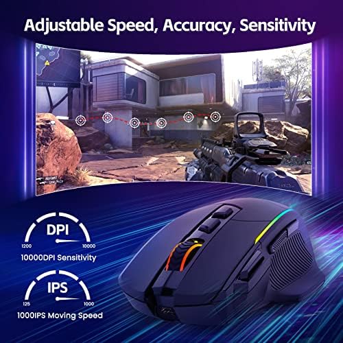 RisoPhy Wireless Gaming Mouse, 3-Mode 2.4G/USB-C/Bluetooth with RGB Backlit