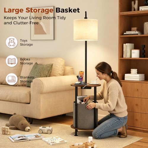 Floor Lamp with Table,Nightstand with Charging Station Living Room