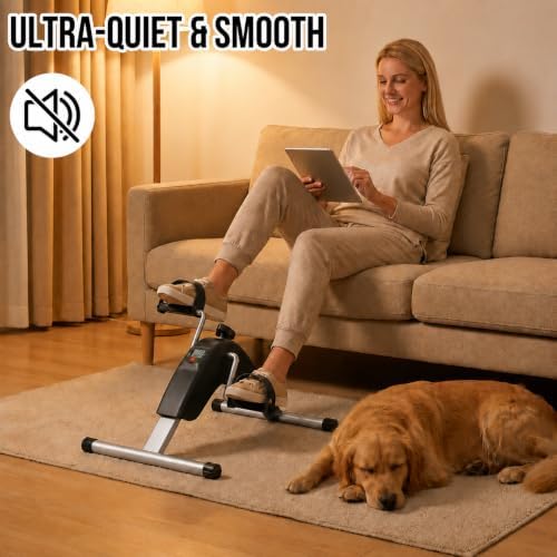 Under Desk Bike Pedal Exerciser for Arms and Legs, Foldable Mini Exercise Bike with LCD Display and Adjustable Resistance for Home and Office