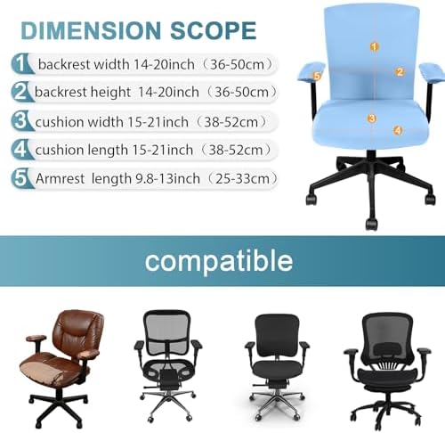 Tallew 4 Pcs Office Chair Covers Set Computer Universal Protective Stretchable Chair Seat Covers Desk Armrest Cover Slipcovers Pads Office Cushion Backrest for Rotating(Regular,Blue)