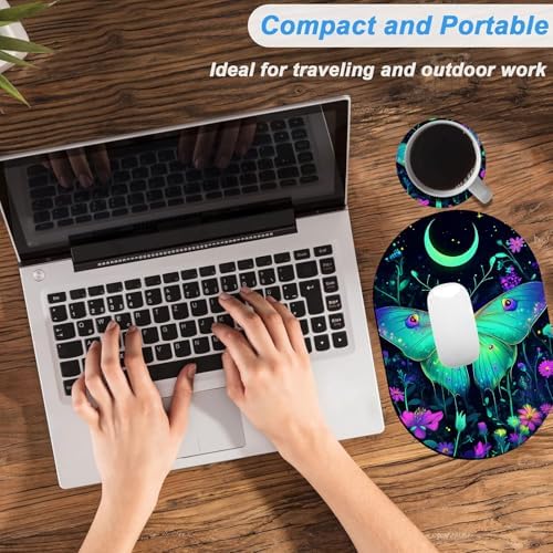 Small Mouse pad, Portable, Waterproof Non-Slip Rubber Bottom, Suitable for Wireless Mouse, Laptop Keyboard Tray for Both Men and Women, Office Travel 7.1x10.6in，Butterfly and Flower Moon