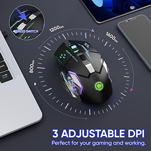 MELOGAGA Wireless Gaming Mouse Bluetooth/2.4G RGB Rechargeable -Black