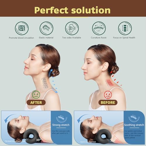 Neck and Shoulder Relaxer, Neck Stretcher, Cervical Traction Device for TMJ Pain Relief and Cervical Spine Alignment, Chiropractic Pillow (Light Blue)