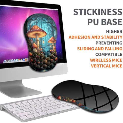 Ergonomic Joint Wrist Support Mouse Pad with Memory Foam Cushion Massage Bump, Carpal Tunnel Pain Relief Mousepad Slope Design for Wrist Rest, 11.8x7.9 in, Mushroom