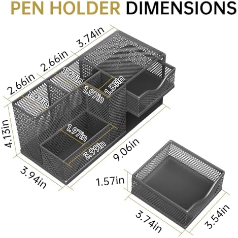Mesh Desk Organizer with 2 Drawers and 5 Compartments, Pen Holder for Desk