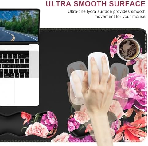 iLeadon Mouse Pad Set, Peony Flower Desk Mat for Keyboard and Mouse