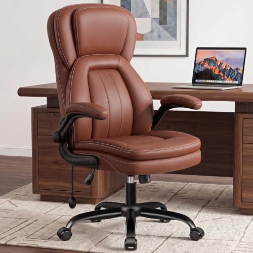 Ergonomic Leather Chair, Executive High Back Office Chair, Brown