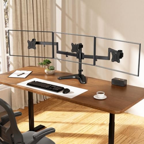 Triple Monitor Stand fits 3 Screens up to 27 Inches, Freestanding