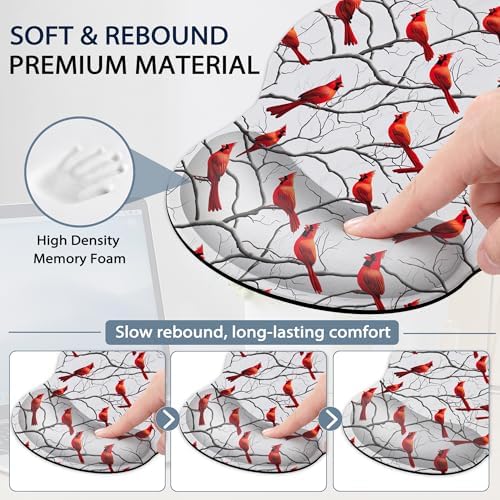 Cardinal Ergonomic Keyboard and Mouse Wrist Rest Set, Christmas Mouse Pad with Non Slip Base, Soft Cloth Surface for Office and Home Typing Support