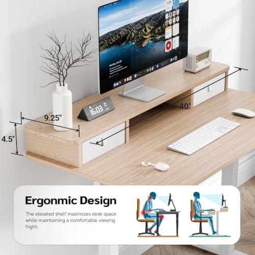 40" x 24" Electric Standing Desk with Dual Drawers, Light Walnut