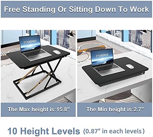 Standing Desk Converter Height Adjustable Stand Up Desk Riser - Supports 300 lbs, Fully Assembled Monitor/Laptop Riser Workstation, Black.