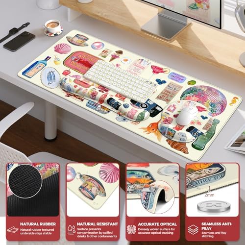 iCasso Desk Pad Mat, Large Mouse Pad and Keyboard Wrist Rest Set
