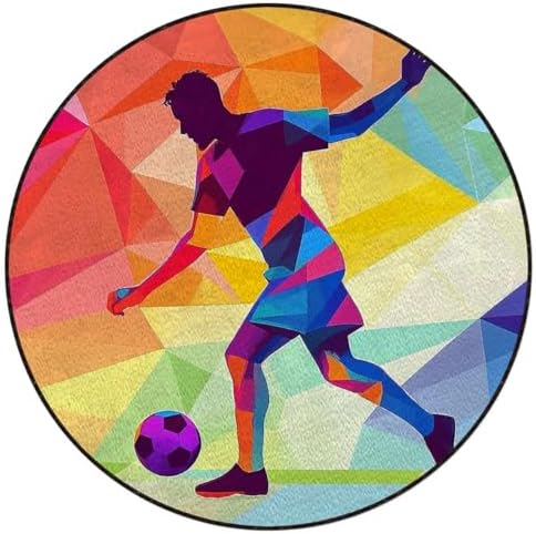 Abstract Art Office & Gaming Chair Mat for Hardwood Floors, Geometric Soccer Anti-Slip Floor Protector for Smooth Chair Movement, Multicolor Diameter 51 in