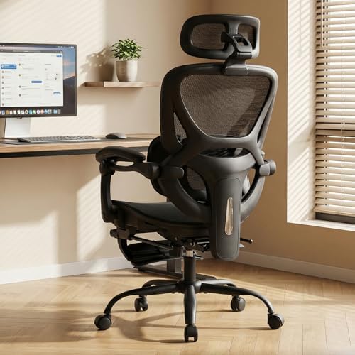 MALOL Ergonomic Mesh Office Chair with Footrest, Executive High Back Computer Desk Chair with 3D Adjustable Headrest & 5-Level Lumbar Support, Tilt Lock, 3D Arms, 300LBS, Z-Black