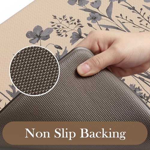 KIMODE Kitchen Anti Fatigue Mat,Brown Gray Farmhouse Kitchen Rugs Sets of 2