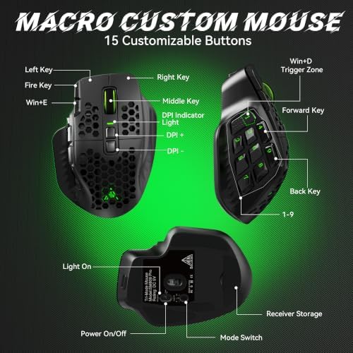 SM809 Pro Tri-Mode MMO Gaming Mouse, 16 Custom Buttons & 24000 DPI