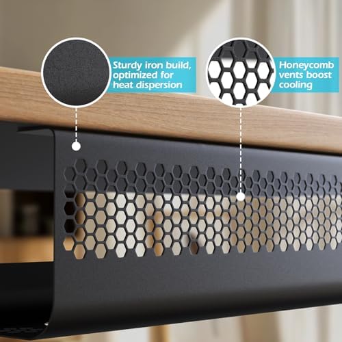 KHAMAL Cable Management Under Desk 26PCS - Cable Management Tray Kit Ventilated Hexagonal Design with Cable Clips, Wire Ties, Cord Holder & Screws for Office, Home (Black)