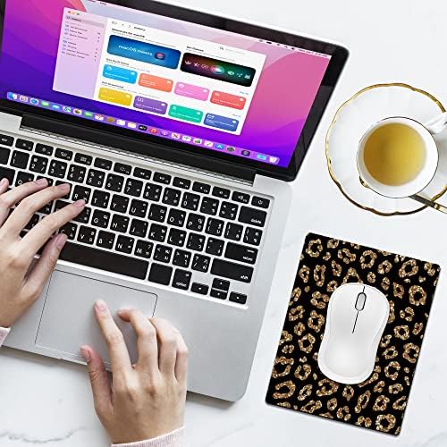 Small Mouse Pad Cute, Mini Mouse Pads for Wireless Mouse and Laptop, Travel Mousepads with Designs - Gold Glitter Leopard, Portable Mousepad 5.5 x 7 Inch, Kawaii Desk Decor for Women
