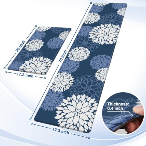 Kitchen Mats 2 Piece Set, Anti Fatigue Non Slip Cushioned Floor Rugs, Blue