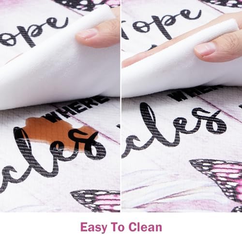 Likiyol Butterfly Kitchen Rugs Sets of 2 Kitchen Mats for Floor Farmhouse Anti Fatigue Mats for Kitchen Floor, Daisy Floral Kitchen Rugs Non Slip Washable Comfort Mat, 18'' x 30''+18'' x 48'', Pink