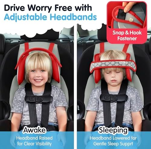 NapUp Car Seat Head Support for Toddler - Anti-Bobbing Head Holder - Red