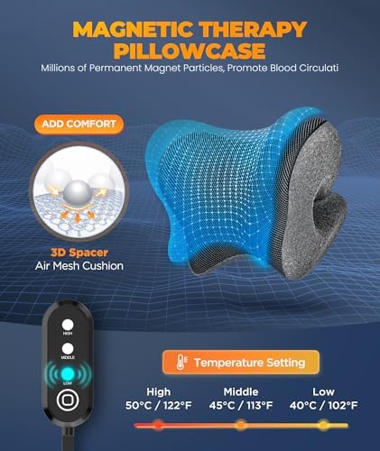 Graphene Magnetic Neck Stretcher for Deeper Pain Relief, Instant Heating Pad Cervical Traction Device Pillow, Neck Cloud for TMJ Tension Muscle Migraine, Gifts for Women, Mom, Men(Dark Gray)