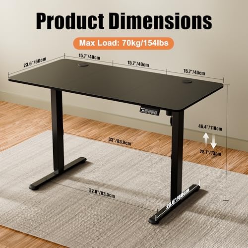 47"x24" Standing Desk, Height Adjustable Sit-Stand Home Office, Black