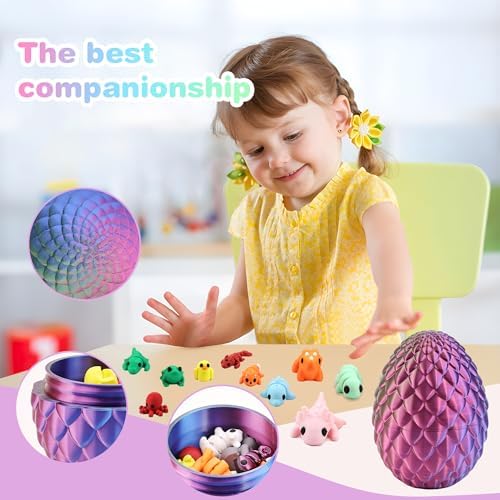 3D Printed Prefilled Dragon Egg Gift Set with 3D Printed Animals, Articulated Fidget Toys for Desk Display, Surprise Goodie Bag Stuffers for Boys and Girls, Easter Basket Stuffers