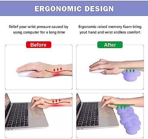 Cloud Keyboard Wrist Rest Pad Set,Enlarge PU Leather Memory Foam Wrist Cushion Support,Easy Typing Pain Relief,Mouse Wrist Rest Pad,Non-Slip Wrist Support for Home, Office, Lavender Purple