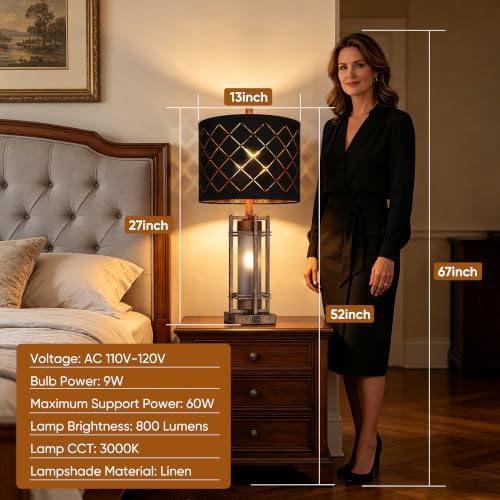 WIHTU Vintage Finish Table Lamp Set of 2 with USB Ports, Metal Desk Lamps