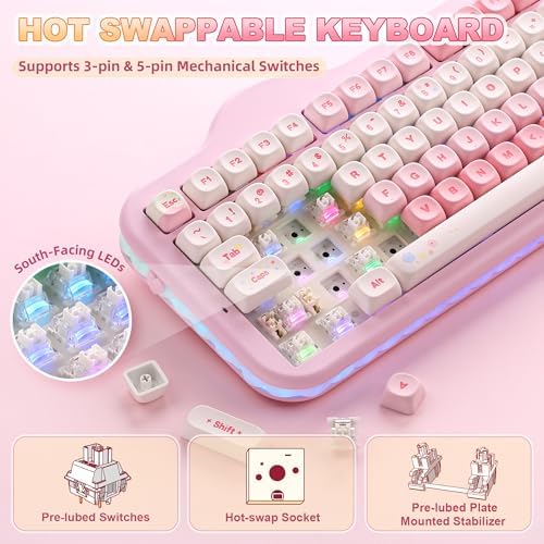 YUNZII C98 Cute Cake Wireless Mechanical Keyboard (Pink, Milk Switch)