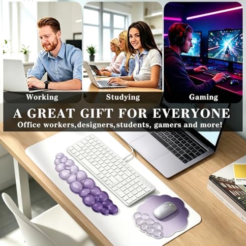 Gel Wrist Rest and Cloud Mouse Pad, for Keyboards and Mice - Ergonomic Pink Keyboard Wrist Rest Set, Relieves Pain from Typing/Computer/Laptop/Gaming/Home/Office Purple