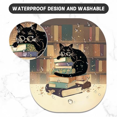 Small Mouse Pad, 6 x 7 Inch, Oval Mini Mouse Pad with Non-Slip Rubber Base for Laptop Wireless Mouse Keyboard Tray Mousepad, Glasses Cat