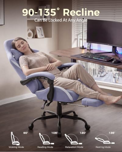 LUCKRACER Big and Tall Gaming Chair, 350Lbs Heavy Duty Office Chairs High Back Computer Chairs with Foot Rest Wide Cushion Lumbar Support Desk Chair Comfy for Adults Breathable Fabric, Purple