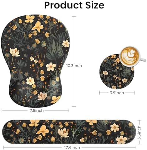 AKIT Ergonomic Mouse Pad and Keyboard Wrist Rest,Memory Foam,Flower Black