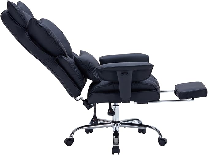 Garvee Big and Tall Office Chair, Executive Leather Office Chair with Footrest, 400lbs Ergonomic Gaming Chair for Adults, Wide Seat Computer Desk Chair with Lumbar Support, 150 Degree Reclining, Black