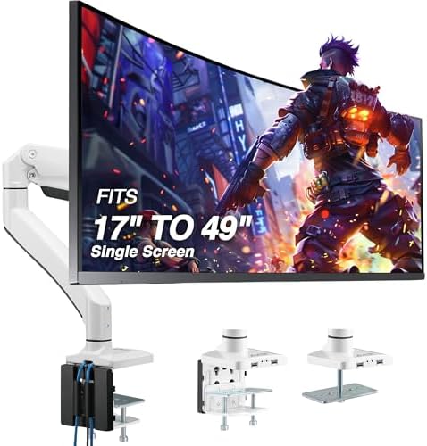 AVLT Single Monitor Arm Desk Mount for 17-49" Screens, Heavy Duty - White