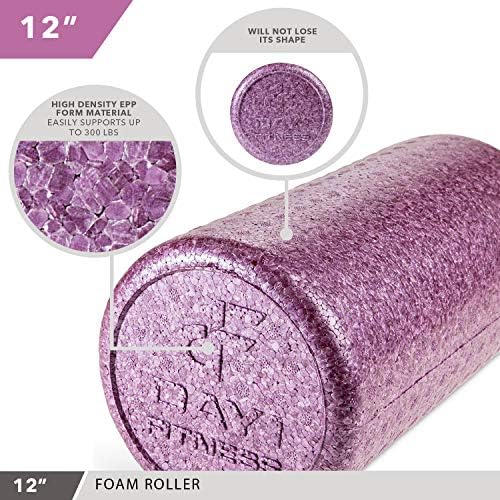High Density Muscle Foam Rollers by Day 1 Fitness - Sports Massage Rollers for Stretching, Physical Therapy, Deep Tissue, Myofascial Release - Ideal for Exercise and Pain Relief – Solid Purple, 12”